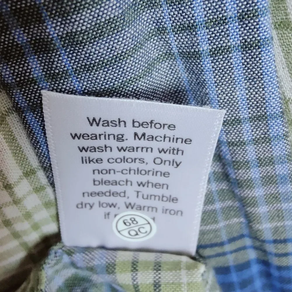 NWT Sonoma Boys' Blue/Green Plaid Button Down Shirt, Size S
